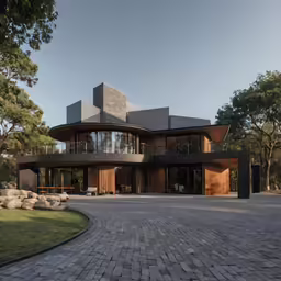 a modern mansion with an attractive courtyard that looks wonderful