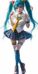 anime girl with blue hair and a ponytail in uniform