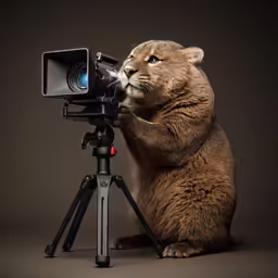 a baby lion is shown on the tripod