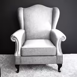 a white chair on top of a shaggy floor
