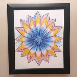 colorful flower is shown in a black frame
