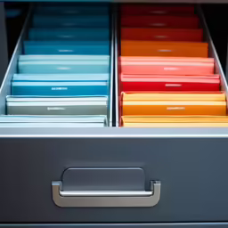 several folders are stored in a file drawer