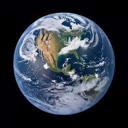 a blue marble image from space with the earth covered in clouds