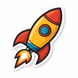 a cartoon style rocket with blue eyes