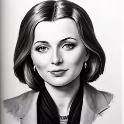 a drawing of a lady with a tie around her neck