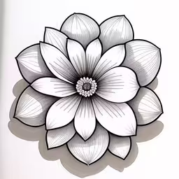 a white flower in black ink with several leaves