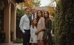 the four people are posing for a family photo