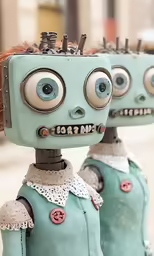 the metal robot is adorned with big eyes