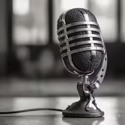 a black and white photo of a microphone