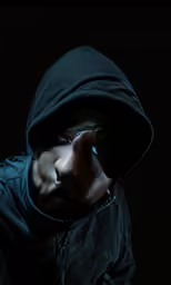 man in a hoodie with dark background