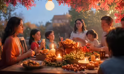 a group of children are at a table with candles