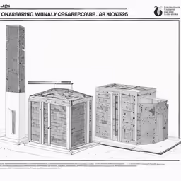the drawing shows two large brick buildings that have been constructed and are surrounded by small pieces of