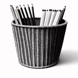 many pencils are placed in a wicker container