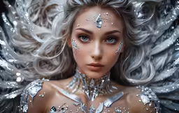 a close - up shot of a girl with wings and hair