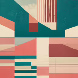 an image of abstract geometric art with pink, green and blue,some type of art that is in a room