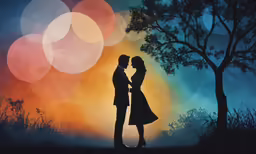 a painting of two people standing next to each other