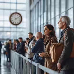 people waiting on the line at an airport