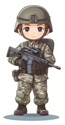 a drawing of a boy in army clothes holding an ako