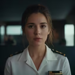 a woman in a uniform in a military style photo