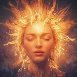 a portrait of a woman in the fire and light