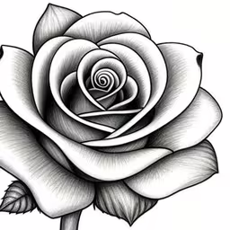 a drawing of a white rose that has a single stem with a spiral in the middle,the outline drawing of a rose flower