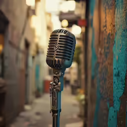 an old microphone is attached to a pole