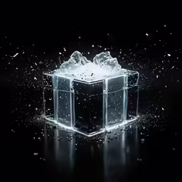 there is a present on the table with water and bubbles