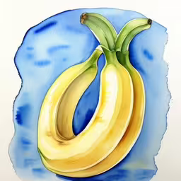 an illustration of bananas with blue sky in background,a painting of two bananas on a blue background