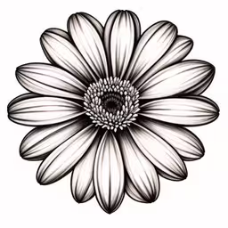 black and white flower drawing for beginners,a black and white drawing of a daisy,a black and white flower that is drawn in pencil,a black and white flower drawn by hand,a large black and white flower with leaves