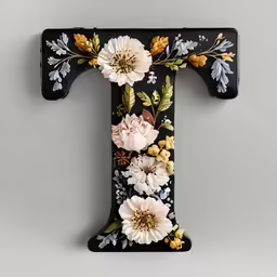 the letter i with flowers and leaves on it