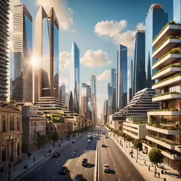 a group of tall buildings sitting next to each other in the middle of a city
