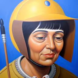 a painting of a person with a helmet on