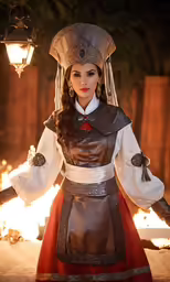 a woman dressed in medieval costume posing for a photo