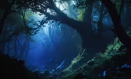 an image of deep woods at night in the sun
