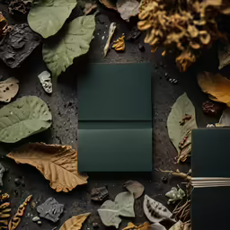 a folded green box on top of leaves and twigs