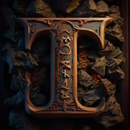 the letter j is surrounded by several statues