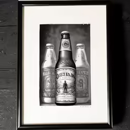 a black and white photo of some bottles
