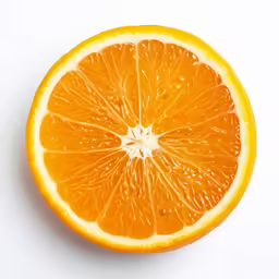 an orange cut in half on a white background