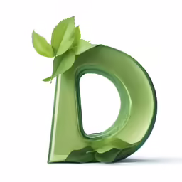 a green 3d shaped letter that looks like a leaf
