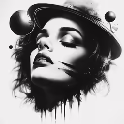 a woman is wearing a black hat with lots of drops