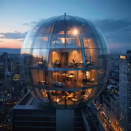 an unusual office space with its giant glass spheres