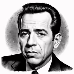 black and white drawing of a man in a suit and tie