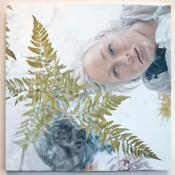 a portrait with fern and a woman