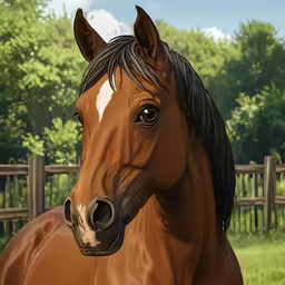 a horse in the fenced area looking at a camera