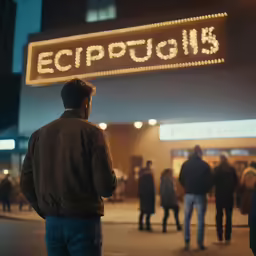a man looks out at a lighted display in a shopping mall