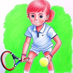 a drawing of a young girl playing tennis