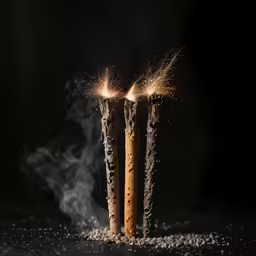 two sticks with light emits and smoke on them