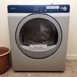 a washer next to a plant on the floor
