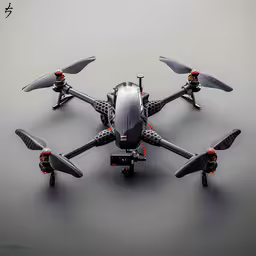 four propellers on the top of a large, black, quad - propeller aircraft,the large quad bladed propeller helicopter can be seen in a low - angle shot