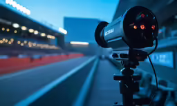a video camera with red lighting shining in the background
